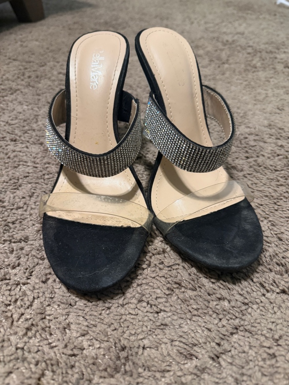 Bella Marie Black and Nude Rhinestone Slide Heels